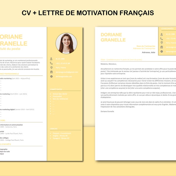 French Resume Template Etsy