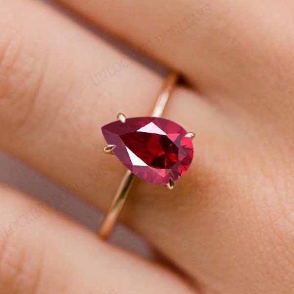 Minimalist Ruby Engagement Ring For Women Unique Ruby Dainty Wedding Ring 14K Gold Ruby Solitaire Bridal Anniversary Ring Gift For Her