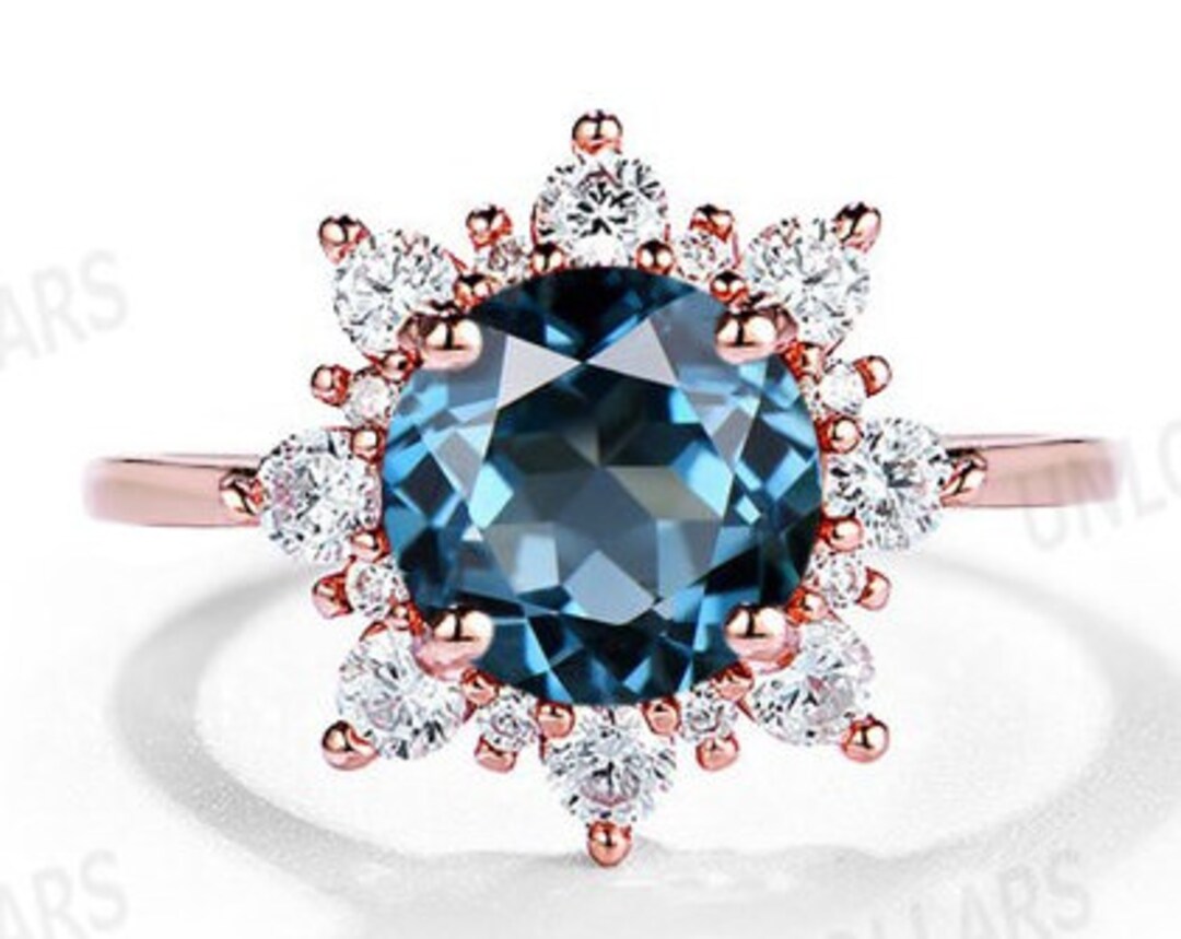 Natural London Blue Topaz Engagement Ring 14k Gold Blue Topaz Wedding
