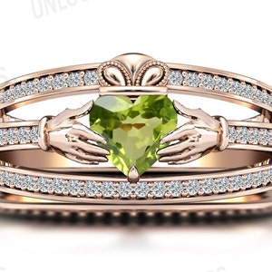 Antique Peridot Claddagh Engagement Ring For Women Unique Claddagh Style Ring Art Deco Peridot Wedding Ring Vintage Bridal Promise Ring