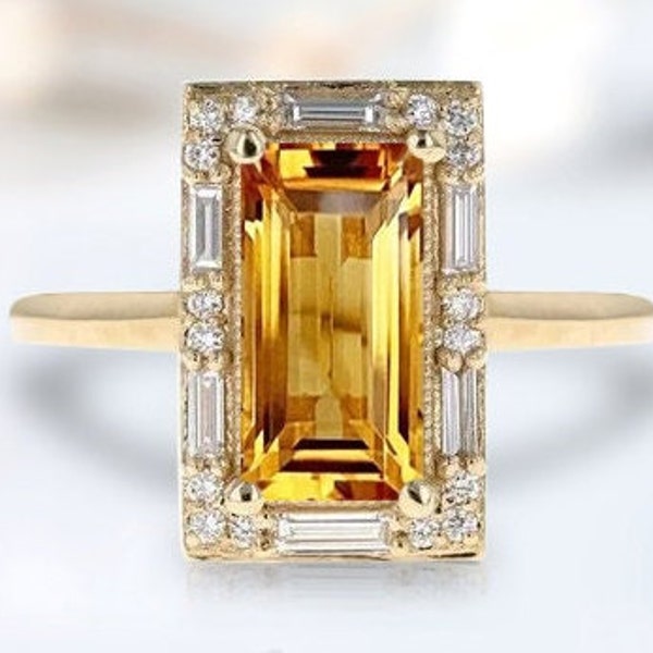 Vintage Natural Citrine Engagement Ring Art Deco Bridal Ring 925 Silver Citrine Wedding Ring Antique Engagement Promise Ring For Women