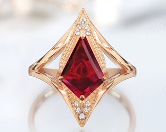 Kite Shaped Ruby Wedding Ring For Women Art Deco Ruby Bridal Ring 14K Gold Ruby Engagement Ring Antique Anniversary Promise Ring For Women