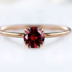 Natural Red Garnet Engagement Ring For Her 14K Gold Garnet Solitaire Wedding Ring Minimalist Bridal Ring Unique Dainty Garnet Wedding Ring
