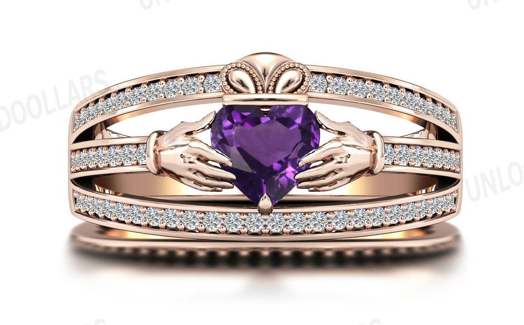 Vintage Amethyst Engagement Ring for Women Unique Claddagh Style