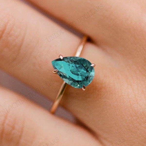 Dainty Paraiba Tourmaline Engagement Ring For Women 14K Gold Paraiba Tourmaline Solitaire Wedding Ring Unique Minimalist Bridal Promise Ring