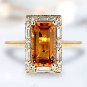 Vintage Maderia Citrine Engagement Ring 14K Gold Citrine Wedding Ring Art Deco Bridal Ring Antique Style Ring For Women Anniversary Gift