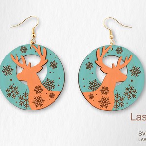 Deer and snow flakes earring laser cut file, earring DIGITAL DOWNLOAD FILE, Christmas earring