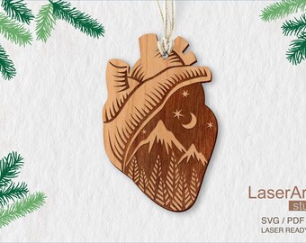Heart Mountains Ornament Laser Cut File (Digital Download)