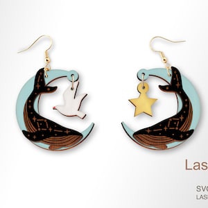 Whale crescent earring laser cut file, earring DIGITAL DOWNLOAD FILE