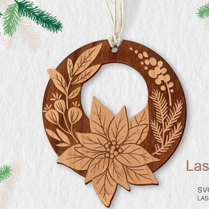 Christmas wreath ornament laser cut file, ornament DIGITAL DOWNLOAD FILE