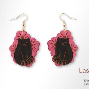 Cat and flower earring laser cut and engrave file, Earring DIGITAL DOWNLOAD FILE