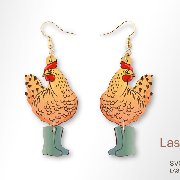 Chicken with boots earring laser cut file, earring DIGITAL DOWNLOAD FILE