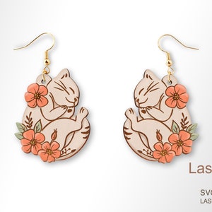 Fichier découpé et gravé au laser de boucle d'oreille de chat et de fleur de sommeil, fichier de TÉLÉCHARGEMENT NUMÉRIQUE de boucle d'oreille