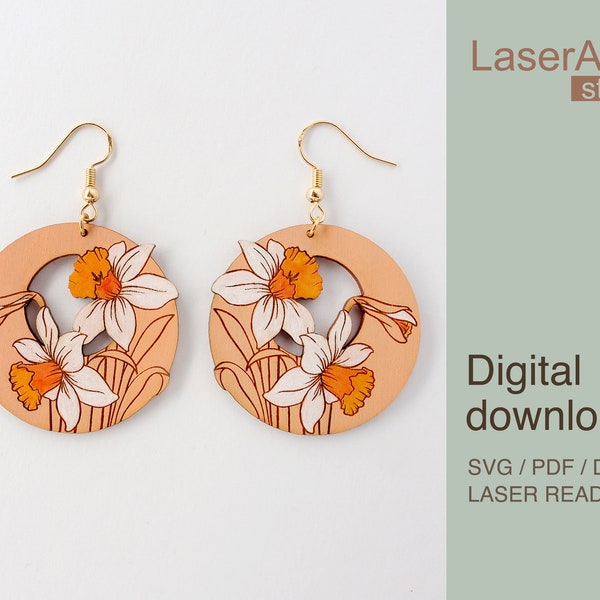 Daffodils earring laser cut file, earring DIGITAL DOWNLOAD FILE