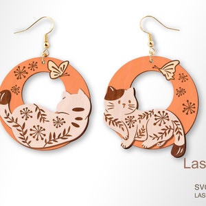Cat andbutterfly earring laser cut and engrave file, Earring DIGITAL DOWNLOAD FILE