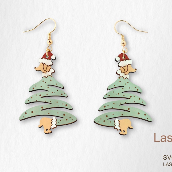 Dachshund Christmas tree earring laser cut file, earring DIGITAL DOWNLOAD FILE, earring file for laser