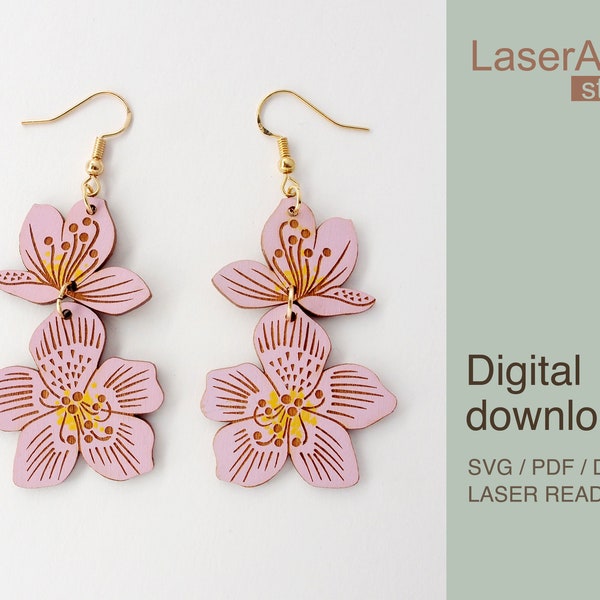 Rhododendron flower earring laser cut file, earring DIGITAL DOWNLOAD FILE