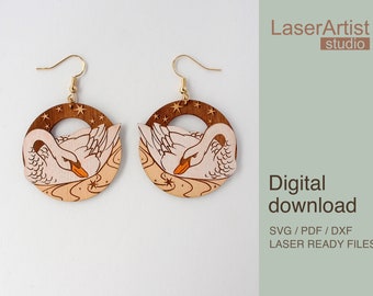 Swan and Stars Earring Laser Cut File (Digital Download)