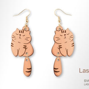Fat cat earring laser cut and engrave file, Earring DIGITAL DOWNLOAD FILE