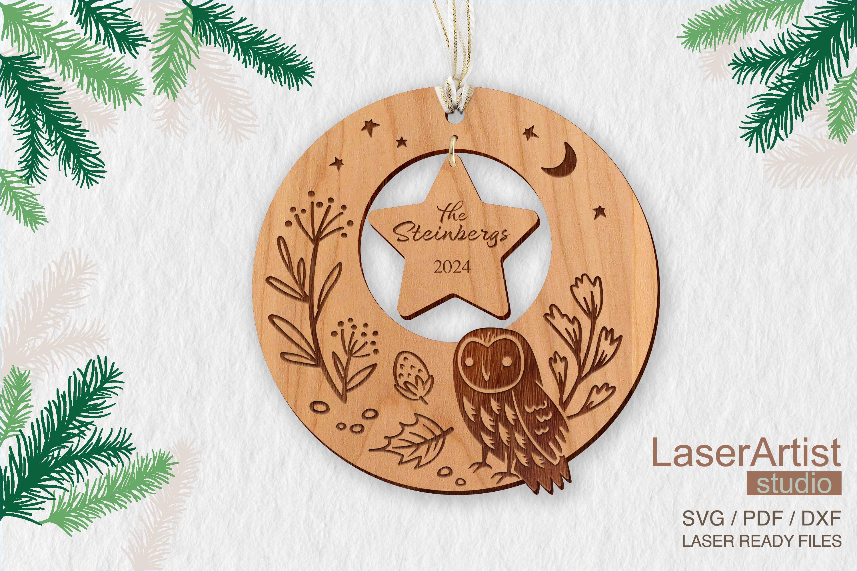 Owl ornament laser cut file, ornament DIGITAL DOWNLOAD FILE