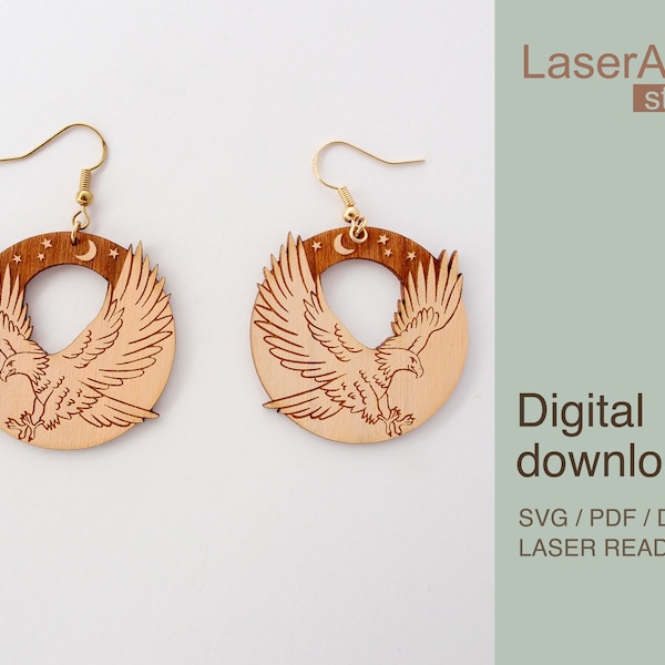 Eagle and stars earring laser cut file, earring DIGITAL DOWNLOAD FILE
