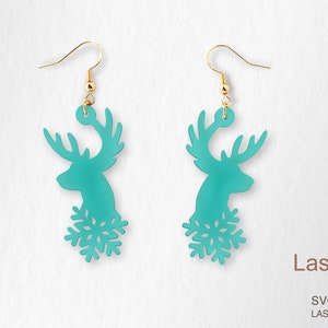 Deer and snow flakes earring laser cut file, earring DIGITAL DOWNLOAD FILE, Christmas earring