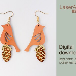Bird and Pinecone Earring Laser Cut File (Digital Download)