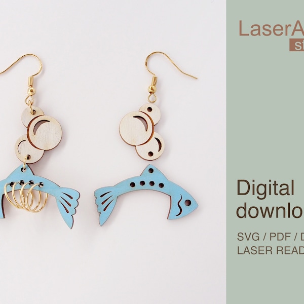 Fish earring laser cut file, earring DIGITAL DOWNLOAD FILE, present for her