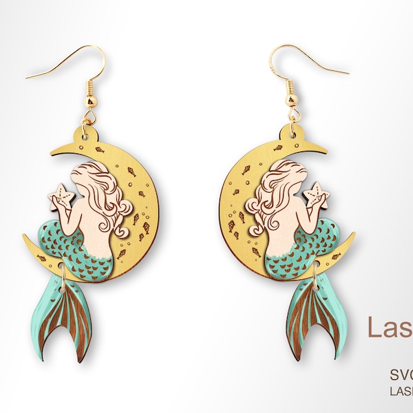 Mermaid earring laser cut and engrave file, Earring DIGITAL DOWNLOAD FILE