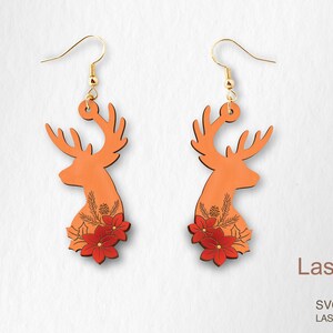 Deer and poinsettia earring laser cut file, earring DIGITAL DOWNLOAD FILE, Christmas earring