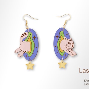 Cat traveling through a wormhole earring laser cut and engrave file, Earring DIGITAL DOWNLOAD FILE