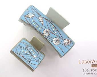 Shells and Waves Hair Clip, Laser Engraved File (Digital Download)