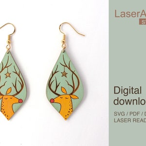 Christmas Rudolph earring laser cut file, Earring DIGITAL DOWNLOAD FILE, Christmas present