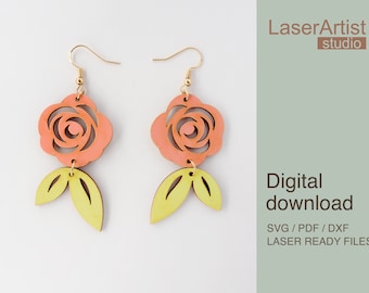 Rose earring laser cut file, earring DIGITAL DOWNLOAD FILE, present for her