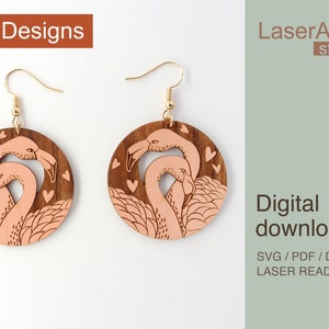 Flamingos in love earring laser cut file, earring DIGITAL DOWNLOAD FILE, laser ready file