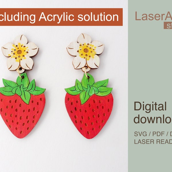 Strawberry earring laser cut file, earring DIGITAL DOWNLOAD FILE, earring for valentines day