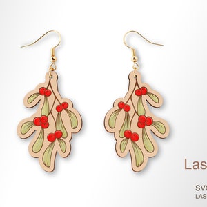 Mistletoe earring laser cut file, earring DIGITAL DOWNLOAD FILE