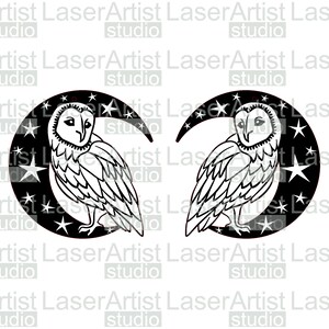 Owl and crescent laser cut file, earring DIGITAL DOWNLOAD FILE image 3