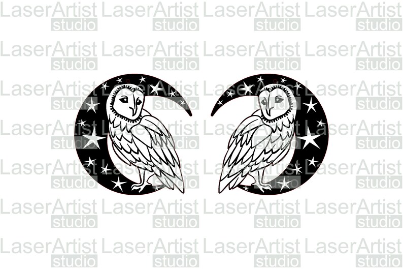 Owl and crescent laser cut file, earring DIGITAL DOWNLOAD FILE image 3