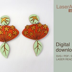 Fichier découpé au laser de boucle d’oreille fleur et hirondelle, boucle d’oreille FICHIER DE TÉLÉCHARGEMENT NUMÉRIQUE