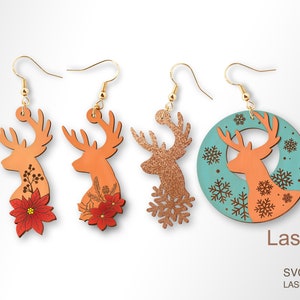 Christmas deer bundle earring laser cut file, earring DIGITAL DOWNLOAD FILE, Christmas earring