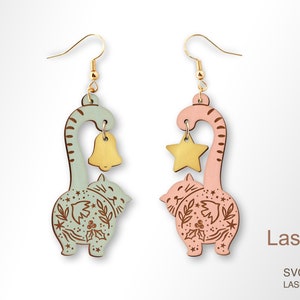 Cat and spring pattern earring laser cut and engrave file, Earring DIGITAL DOWNLOAD FILE, earring for Halloween