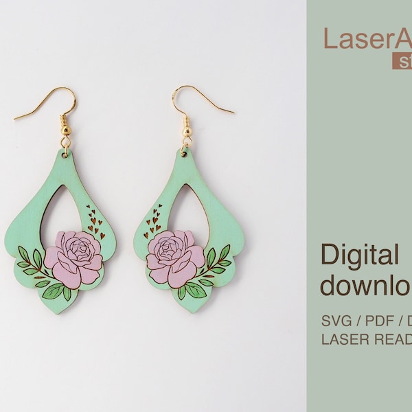 Rose earring laser cut file, earring DIGITAL DOWNLOAD FILE, present for her