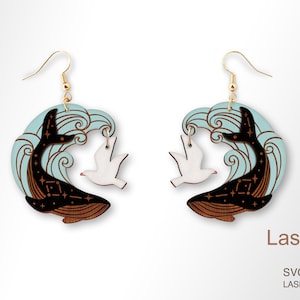 Whale and wave earring laser cut file, earring DIGITAL DOWNLOAD FILE