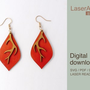 Deer antler earring laser cut file, Earring DIGITAL DOWNLOAD FILE, Christmas deer earring, Christmas present