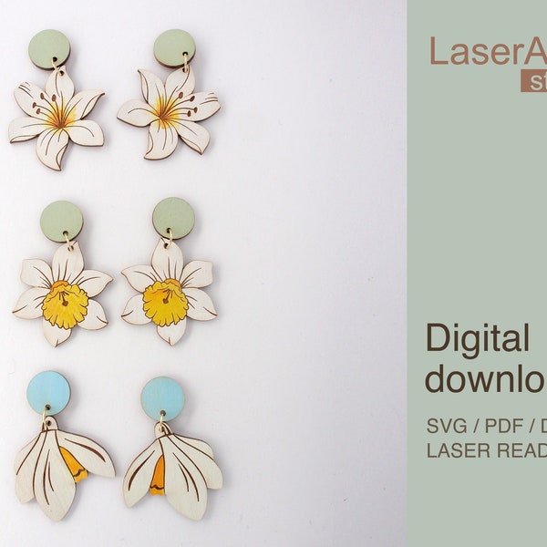 Bundle of floral earring laser cut file, earring DIGITAL DOWNLOAD FILE