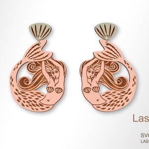 Fichier découpé et gravé au laser de boucle d'oreille de sirène, fichier de TÉLÉCHARGEMENT NUMÉRIQUE de boucle d'oreille