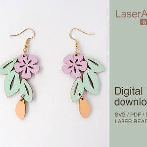 Arquivo de corte a laser para brinco de folhas e flores, brinco ARQUIVO DE DOWNLOAD DIGITAL, arquivo pronto para laser