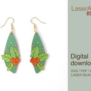 Earring DIGITAL DOWNLOAD FILE, Christmas holly earring