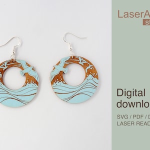 Seagull earring laser cut file, earring DIGITAL DOWNLOAD FILE, earring for sea lover